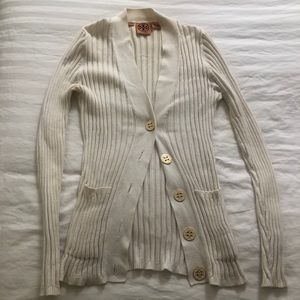 Tory Burch Ivory Cotton Logo Button Cardigan